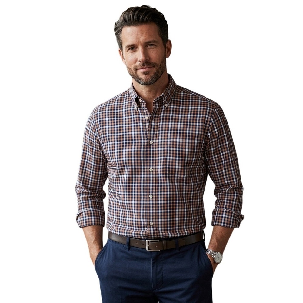 Daniel Cremieux Signature Non-Iron Shirt XL Mens Blue Orange Check Button Down